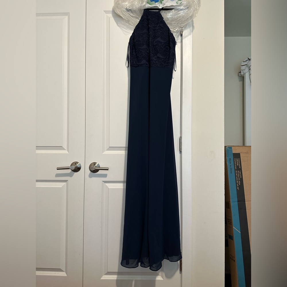 Hayley Paige Occasions bridesmaids dress 5715- size 12 navy blue